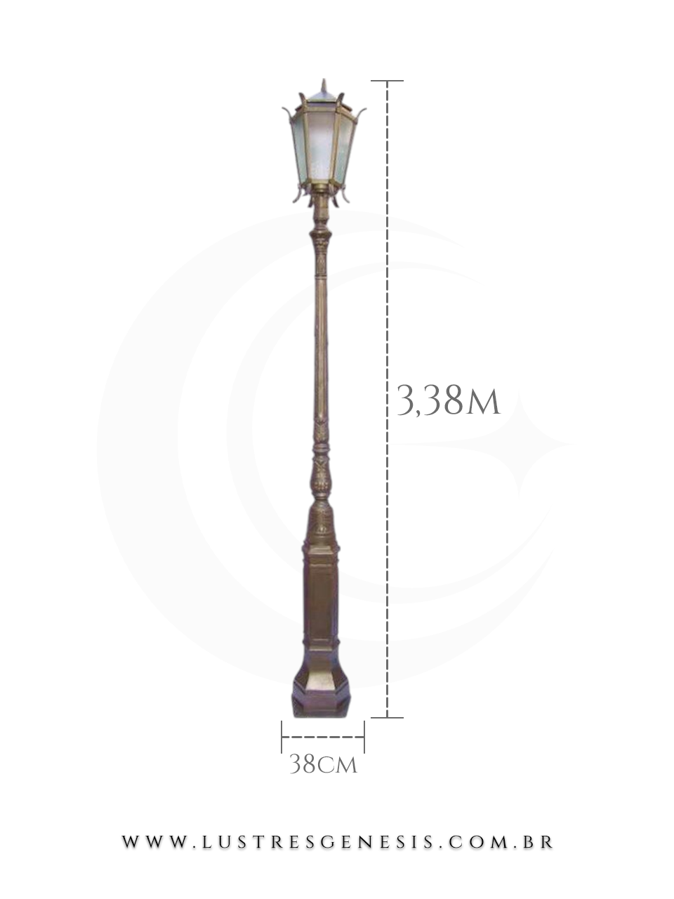 Poste de Iluminação externa Clássico Retro 3,38m estrutura robusta em alumínio fundido para jardim e fachada